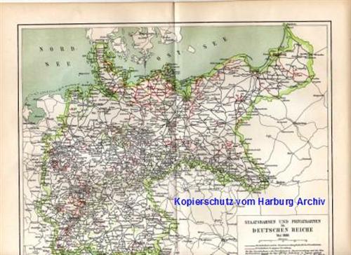 Orig.-Landkarte aus 1893: Eisenbahnen + Privatbahnen