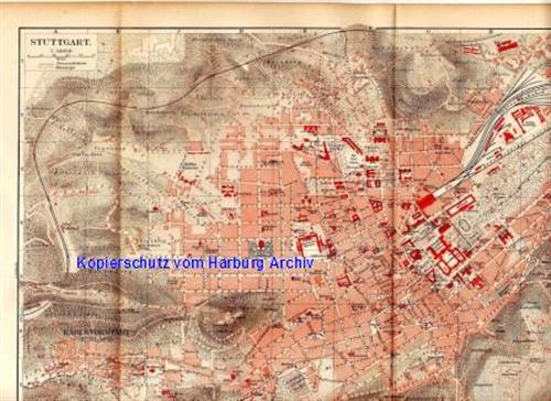 Orig.-Stich aus 1893: Stadtplan von Stuttgart