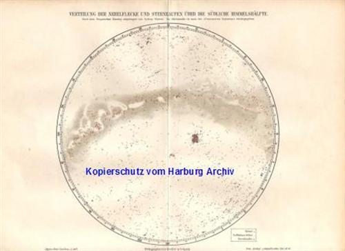 Orig.-Stich aus 1893: Nebelflecken + Sterne Südlichen Himmelsbereich