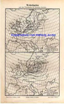 Orig.-Stich von 1893: Wetterkarten