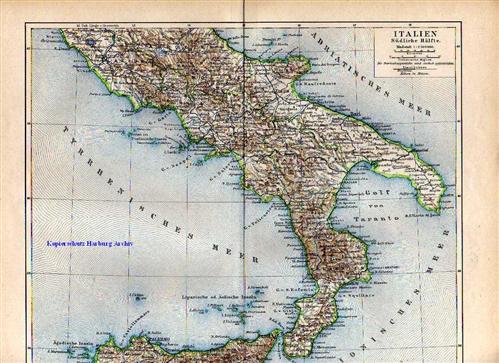 Orig.-Stich aus 1893: Landkarte Italien südliche Hälfte