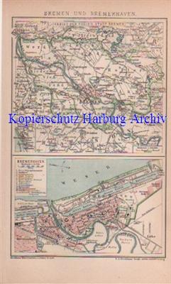 Orig.- Stich von 1894: Umgebung von Bremen + Bremerhaven
