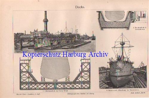 Orig.-Stich aus 1902: Docks (Trockendock Schwimmdock)