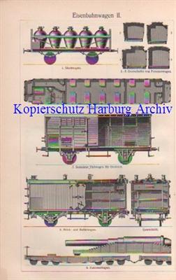 Orig.-Stich aus 1902: Eisenbahnwagen / Wagon I-II