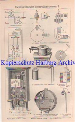 Orig.-Stich 1902: Elektrotechnische Kontrollinstrumente (Stromzähler)