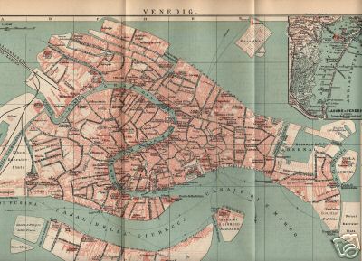 Orig.-Stich aus 1894: Stadtplan von Venedig