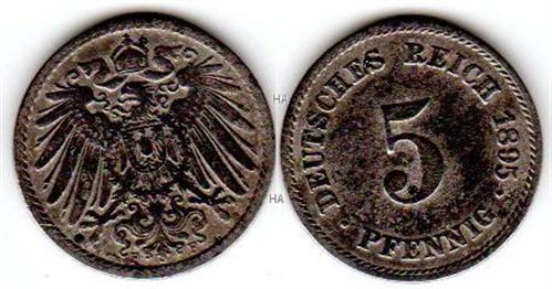 Münze vom Kaiserreich: 5 Pfennig 1895 F