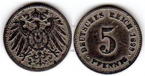 Münze vom Kaiserreich: 5 Pfennig 1899 E