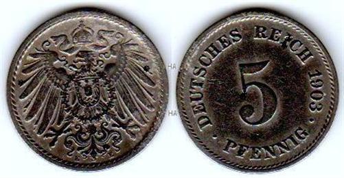 Münze vom Kaiserreich: 5 Pfennig 1903 E