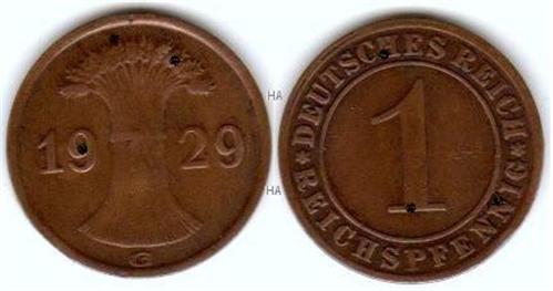 Münze Weimarer Republik: 1 Pfennig 1929 G