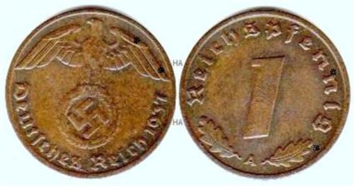 Münze vom Dritten Reich: 1 Pfennig 1937 A