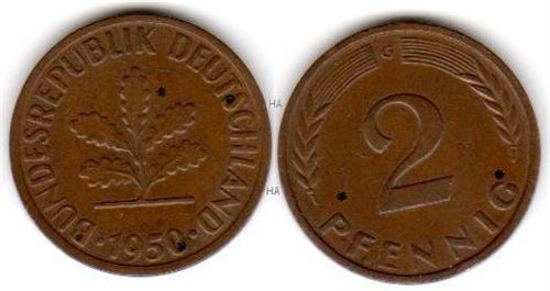 BRD Münze: 2 Pfennig 1950 G