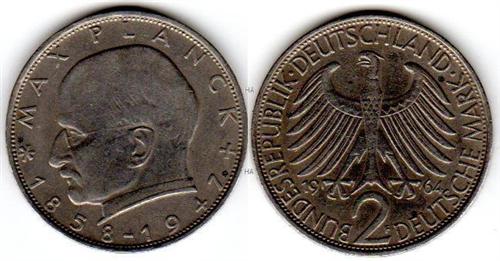 2 DM BRD Münze: Max Planck 1964 F vz