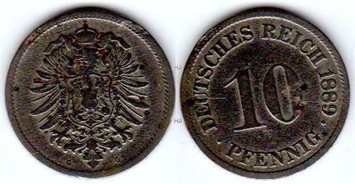 Münze vom Kaiserreich: 10 Pfennig 1889 G