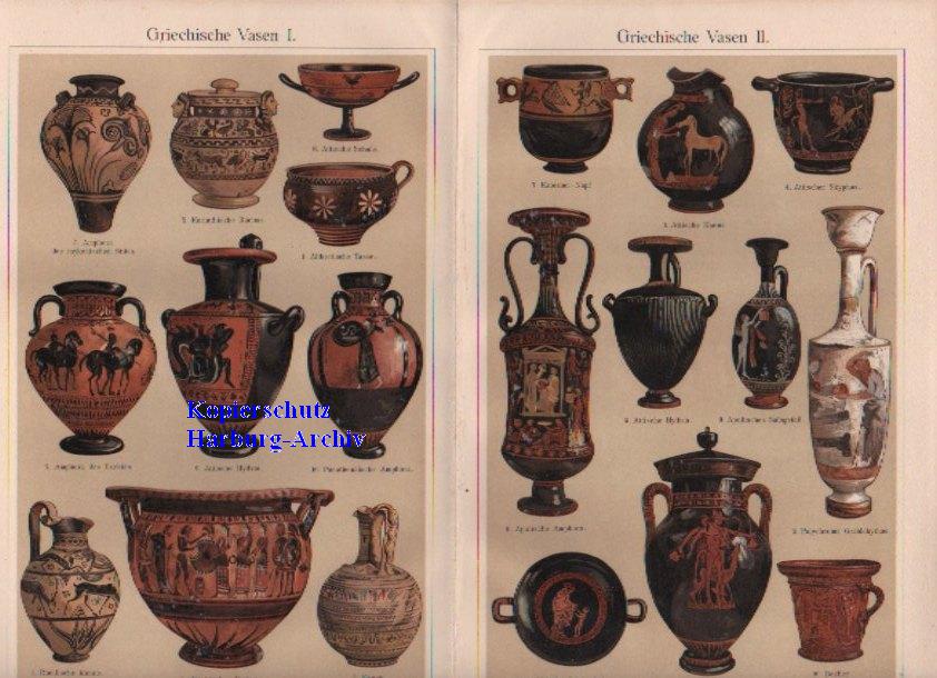 Orig.-Farblitho aus 1902: Griechische Vasen I-II