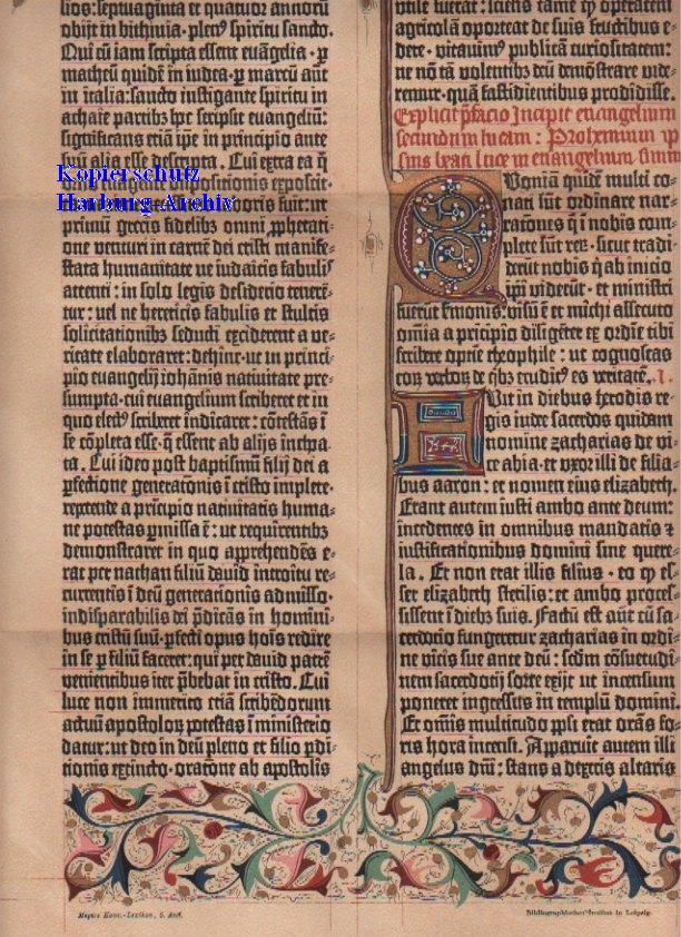 Orig.-Farblitho aus 1893: Faksimile der Gutenberg Bibel