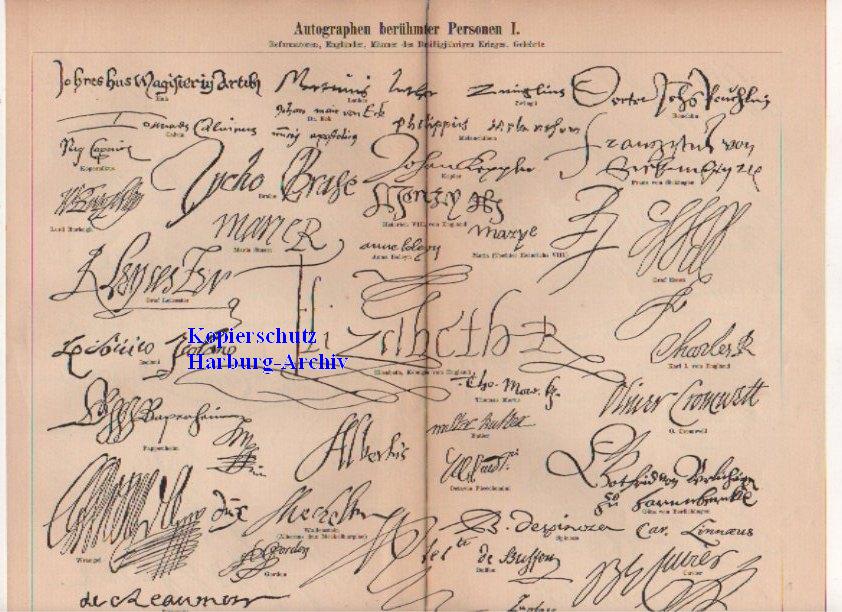 Orig.-Stich aus 1893: Autogramme berühmter Personen I+II