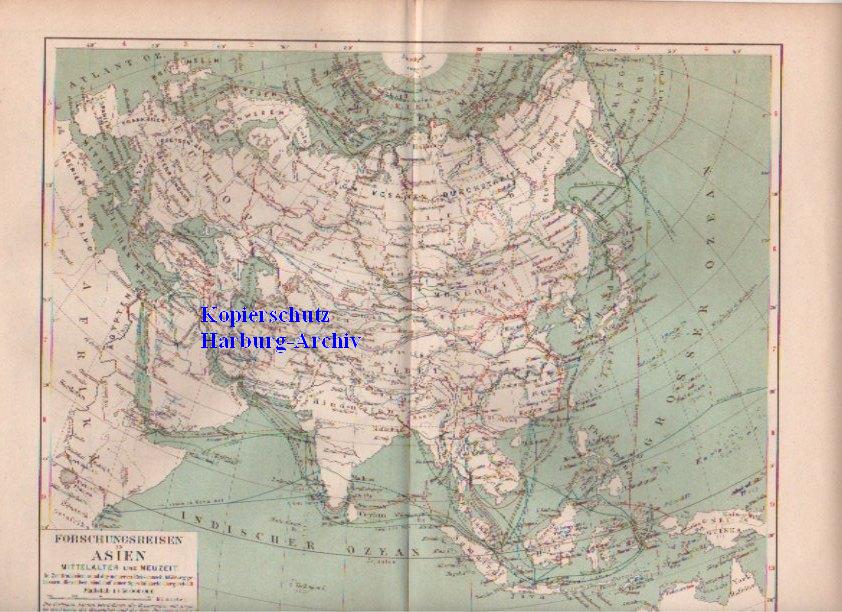 Orig.-Landkarte von 1893: Forschungsreisen in Asien