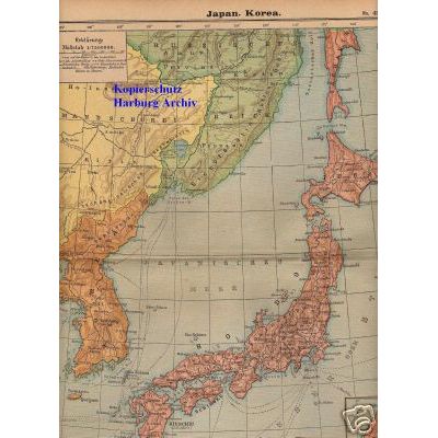 Orig.-Farb Druck aus 1901: Landkarte von Japan + Korea