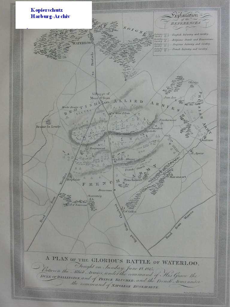 Orig.-Kupferkarte aus ca 1820: Battle of Waterloo