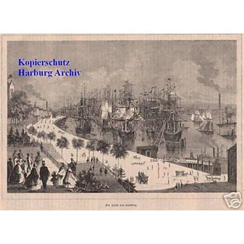 Orig.-Holzstich um 1890: Hamburger Hafen