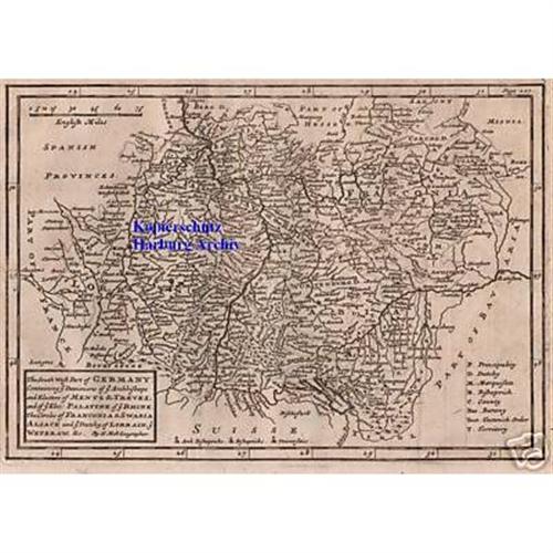 Orig.-Kupferkarte aus 1710 von H. Moll: The South West Part of Germany