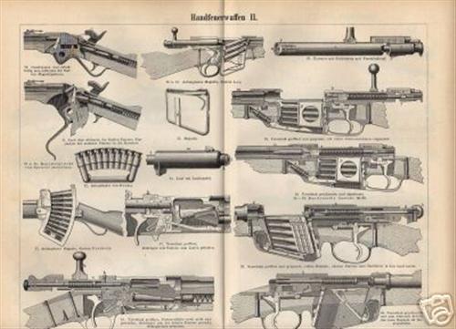 Orig.-Stich aus 1893: Handfeuerwaffen I-III