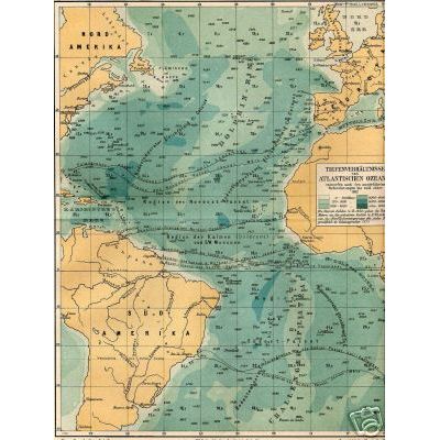 Orig.-Stich von 1893: Tiefenverhältnisse des Atlantischen Ozeans