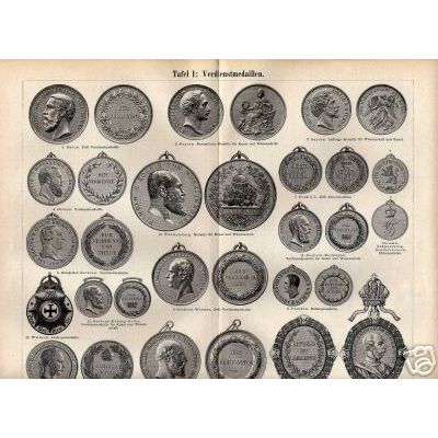 Orig.-Stich aus 1893: Verdienstmedaillen I + II