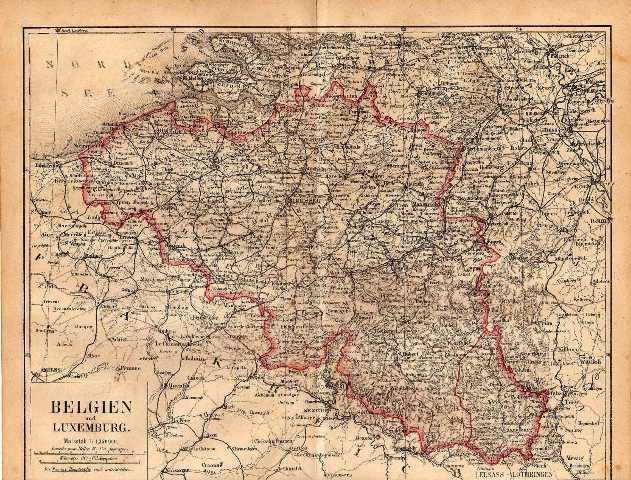 Orig.-Stich aus 1876: Landkarte Belgien + Luxemburg