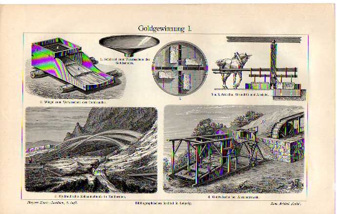 Orig.-Stich aus 1902: Goldgewinnung I-II