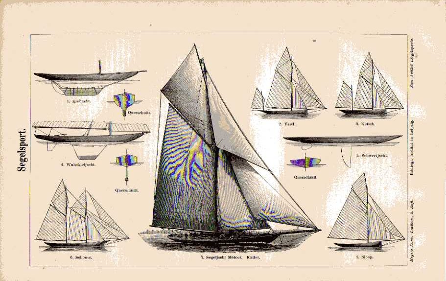 Orig.-Stich aus 1893: Segelsport (Segelschiff)