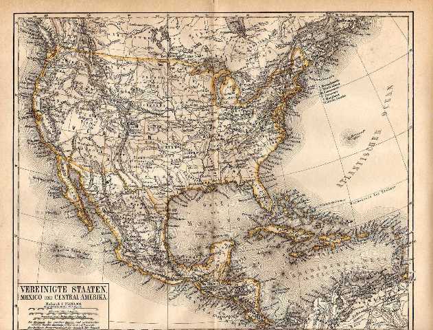 Orig.-Stich aus 1876: Vereinigte Staaten, Zentralamerika