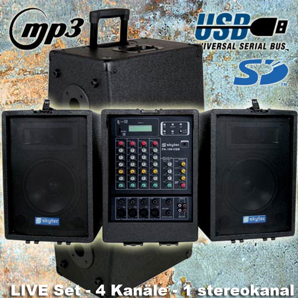 MOBILE-PA-ANLAGE-Mischpult-Verstaerker-Boxen-MP3-Player-Rollkoffer-System-NEU