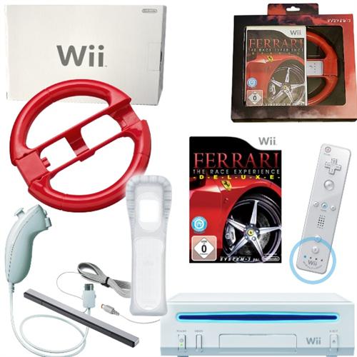 Nintendo Wii Konsole weiß inkl. Lenkrad rot + Ferrari Race Experience
