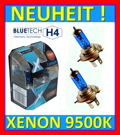 2 x BLUTECH H4 55W XENON BLUE 9500K GLÜHLAMPEN.Mit STVO