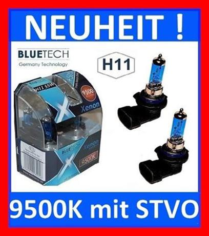 H11 55W BLUETECH XENON 9500°LAMPEN mit E, SUPER EFFEKT!