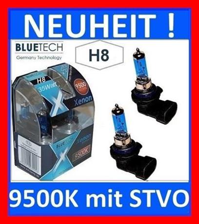 H8 BLUETECH XENON BLUE 9500K GLÜHLAMPEN mit STVO.Fassung PGJ19-1.Setpreis