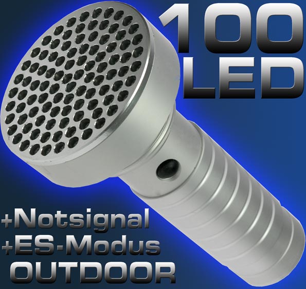 100 LED PROFI ALU Taschenlampe SOS SIGNAL+ ES- MODE 1111