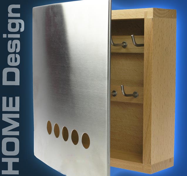 Design Schlüsselkasten Edelstahl / Schlüssel Holz 1015