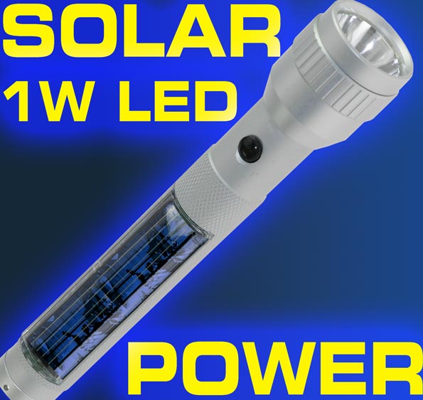 SOLAR POWER 1W LED ALU High Tech Taschenlampe + AKKU
