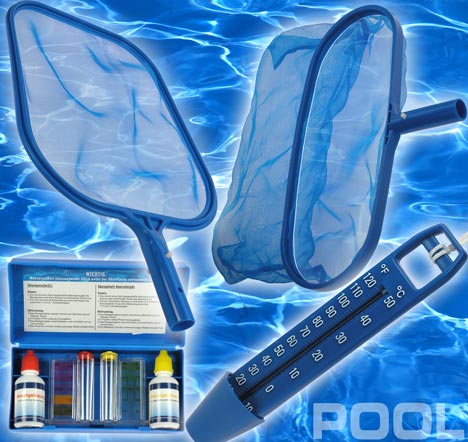 SET Pool Schwimmbad Teich Kescher Thermometer Test Kit 3401