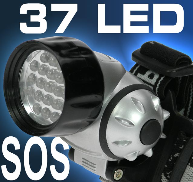 37 LED Stirnlampe Kopflampe SOS+ES-MODE Taschenlampe 1137