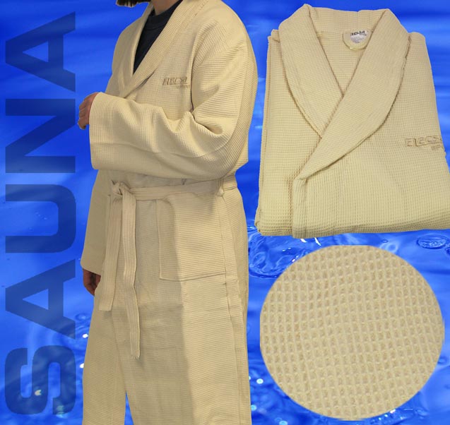 Bademantel beige 100% Baumwolle Größe L Sauna W-Piquee