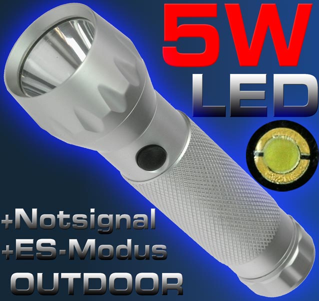 5 WATT LED PROFI ALU Taschenlampe SOS SIGNAL+ ES- MODE