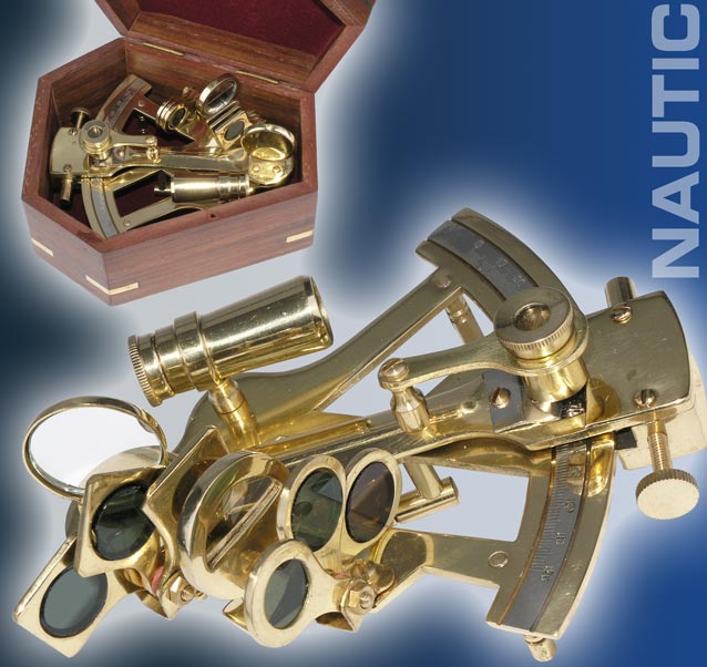 Nautic Sextant aus MESSING 12,5cm + Massivholzbox 9050