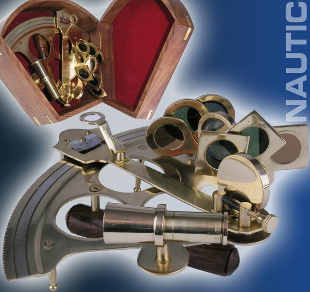 Nautic Sextant aus MESSING 22cm + Massivholzbox 9052