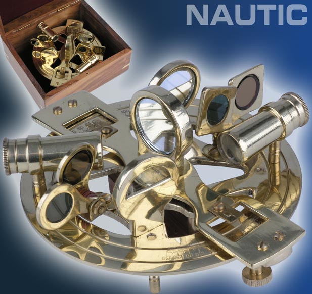 Nautic Sextant aus MESSING 13cm + Massivholzbox 9054