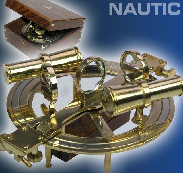 Nautic Sextant aus MESSING 20cm + Massivholzbox 9055