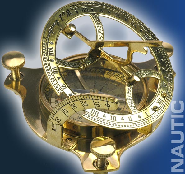 Nautic Kompass Sonnenuhr MESSING 11,5cm + Holzetui 9061